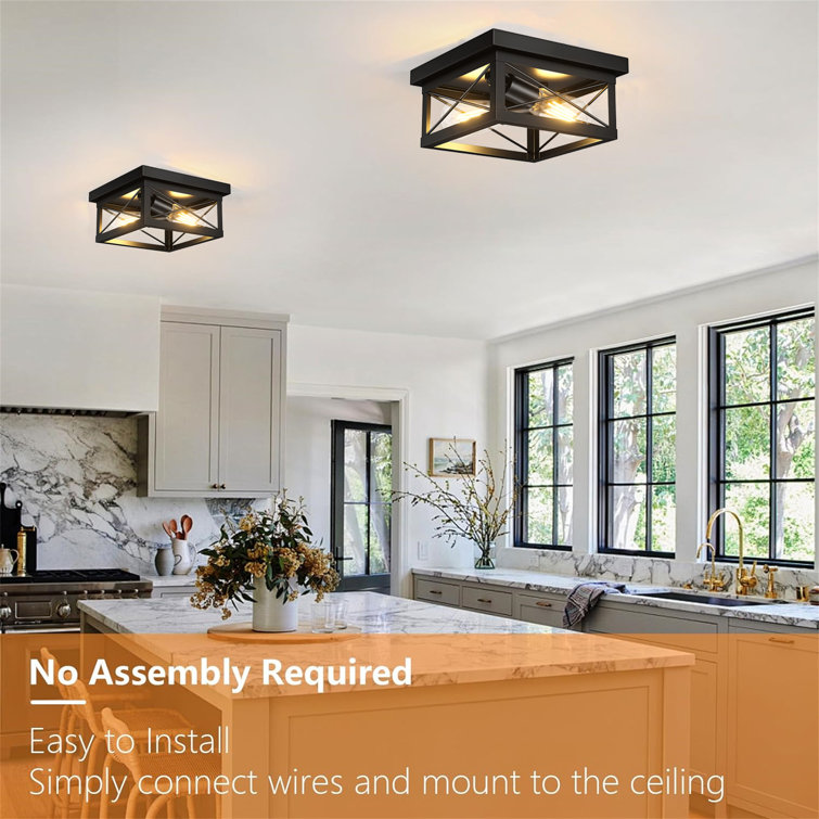 Black Metal Farmhouse Flush Mount Ceiling Light Fixture