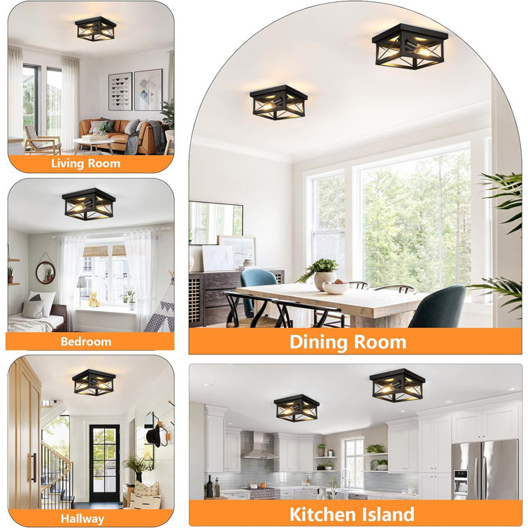 Black Metal Farmhouse Flush Mount Ceiling Light Fixture