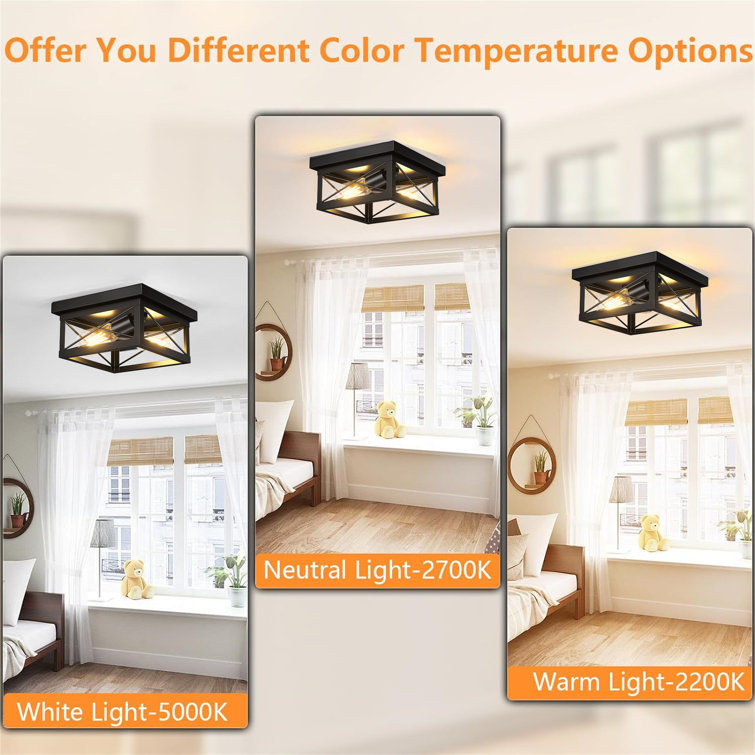 Black Metal Farmhouse Flush Mount Ceiling Light Fixture