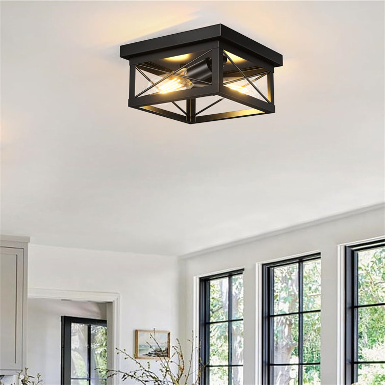 Black Metal Farmhouse Flush Mount Ceiling Light Fixture