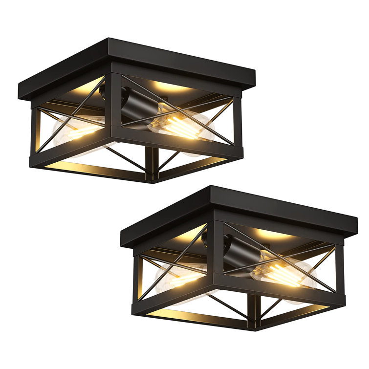 Black Metal Farmhouse Flush Mount Ceiling Light Fixture