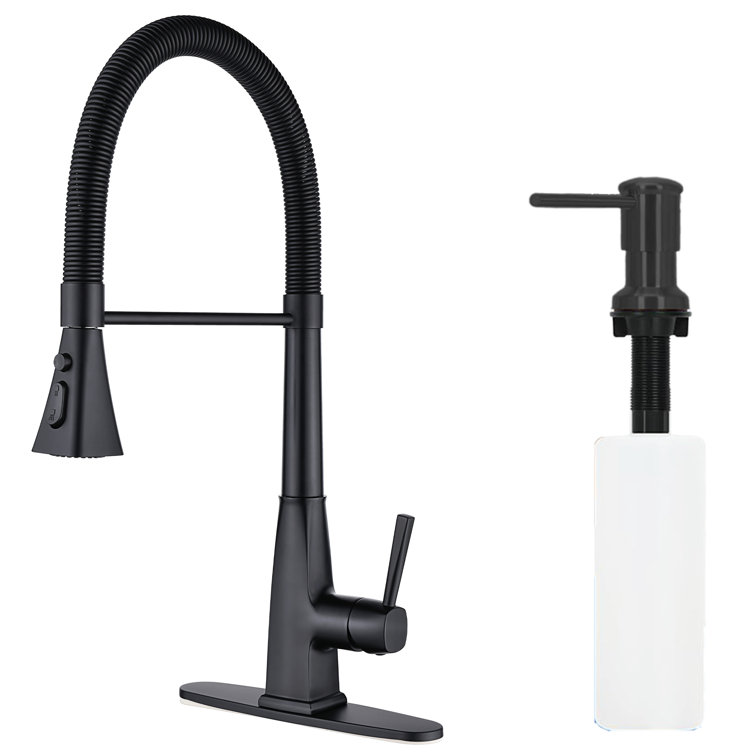 Black Stainless Steel Pull-down Kitchen Faucet with Soap Dispenser