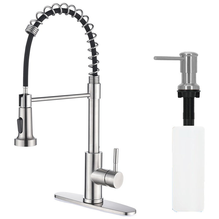 Stainless Steel Pull-Down Kitchen Faucet with Soap Dispenser