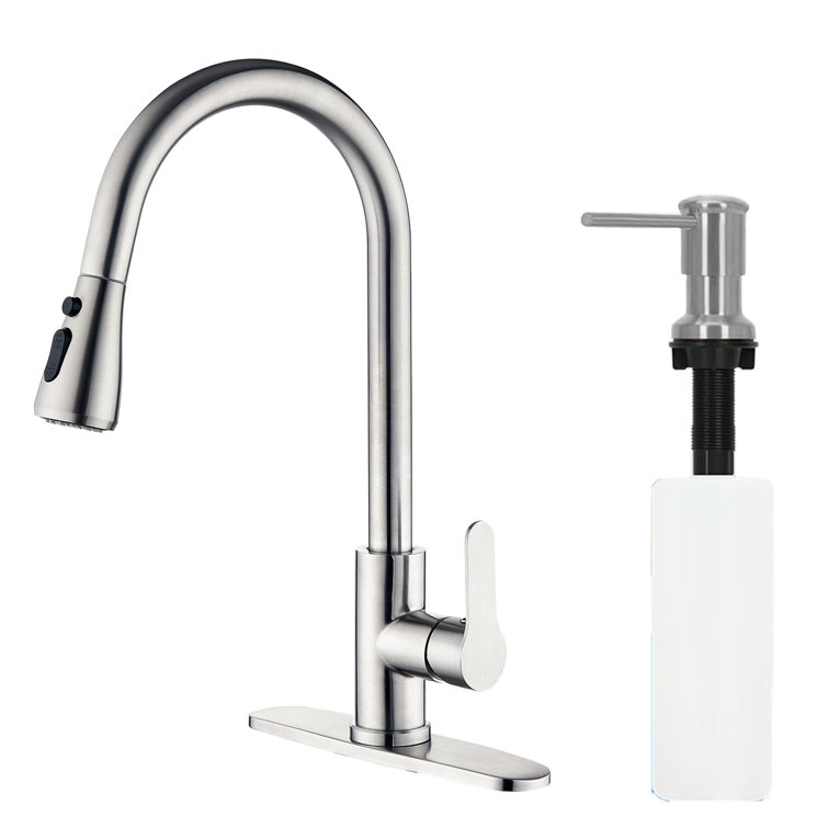 Stainless Steel Single-Handle Pull-Down Sprayer Kitchen Faucet with Soap Dispenser