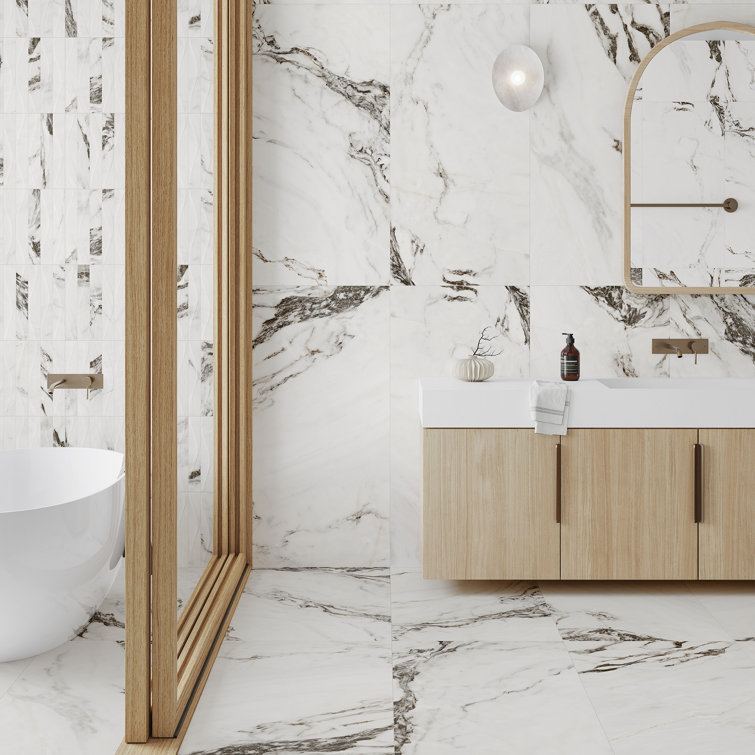 Large Gray and White Porcelain Rectified Tile for Indoor/Outdoor Use