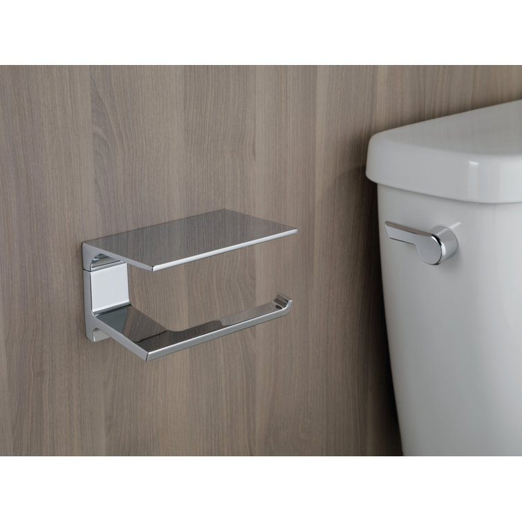 Polished Chrome Modern Wall Mount Toilet Paper Holder with Shelf