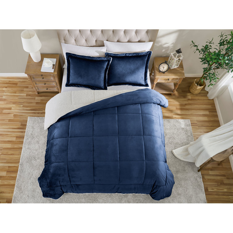 Navy Full Reversible Microfiber and Sherpa Comforter Set