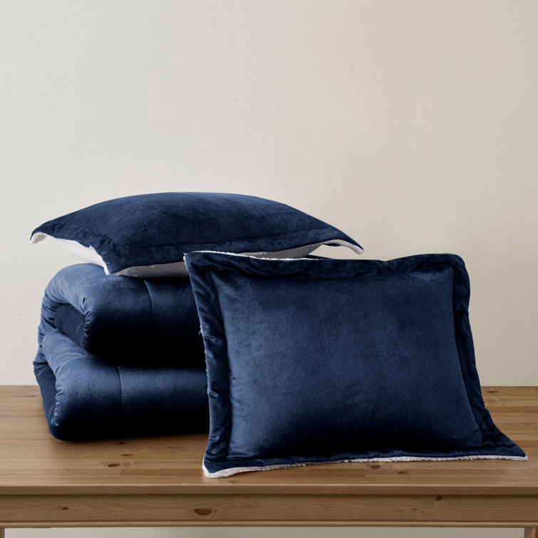 Navy Full Reversible Microfiber and Sherpa Comforter Set