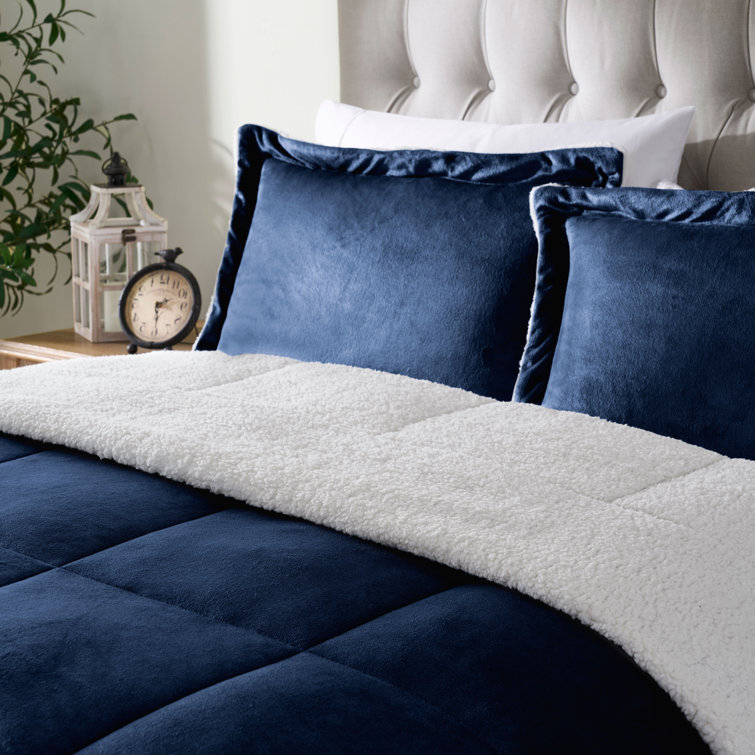 Navy Full Reversible Microfiber and Sherpa Comforter Set