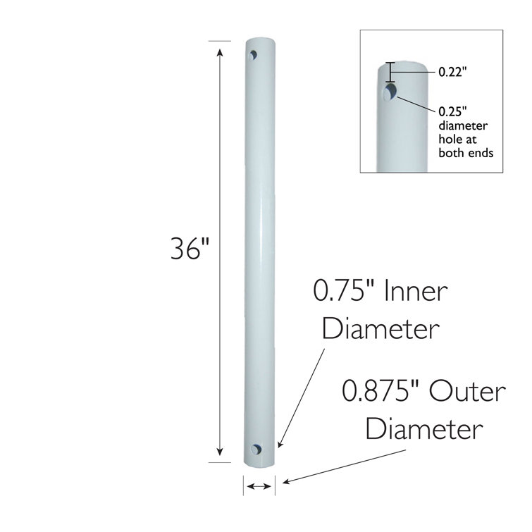 36-Inch White Steel Ceiling Fan Downrod
