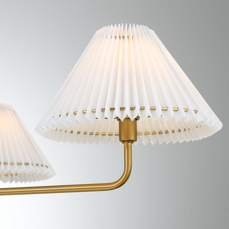 Natural Brass 4-Light Sputnik Chandelier with White Linen Shades