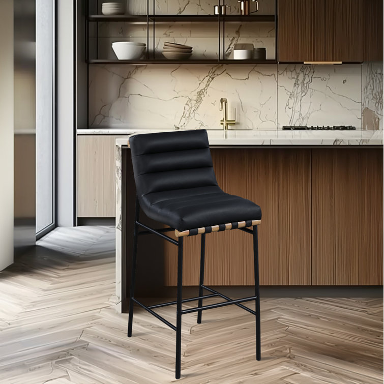 Black Faux Leather and Oak Counter Stool