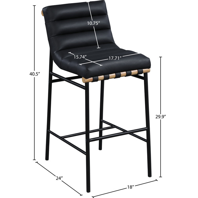 Black Faux Leather and Oak Counter Stool