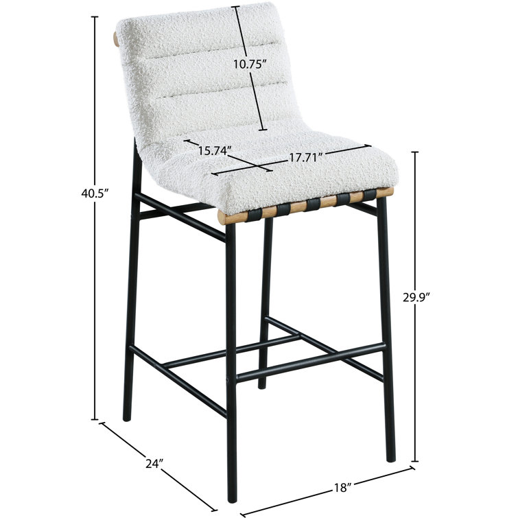 Cream Boucle Fabric and Metal Counter Stool
