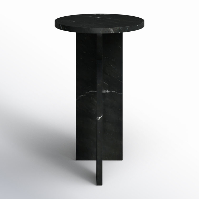 Black Marble Round Pedestal Accent Table