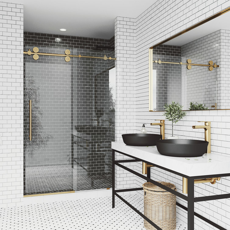 Elan 48-52" Matte Brushed Gold Frameless Sliding Shower Door with Clear Glass
