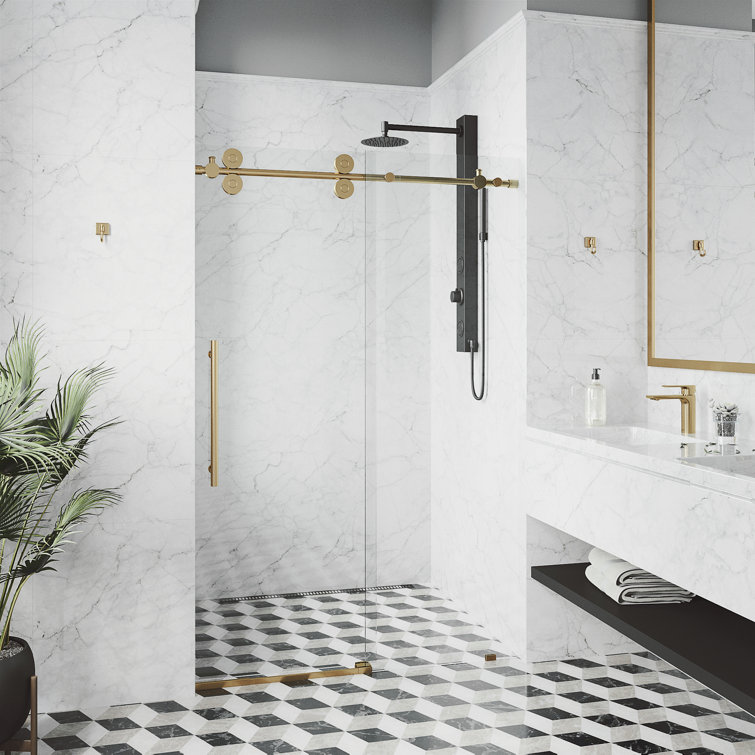 Elan 48-52" Matte Brushed Gold Frameless Sliding Shower Door with Clear Glass
