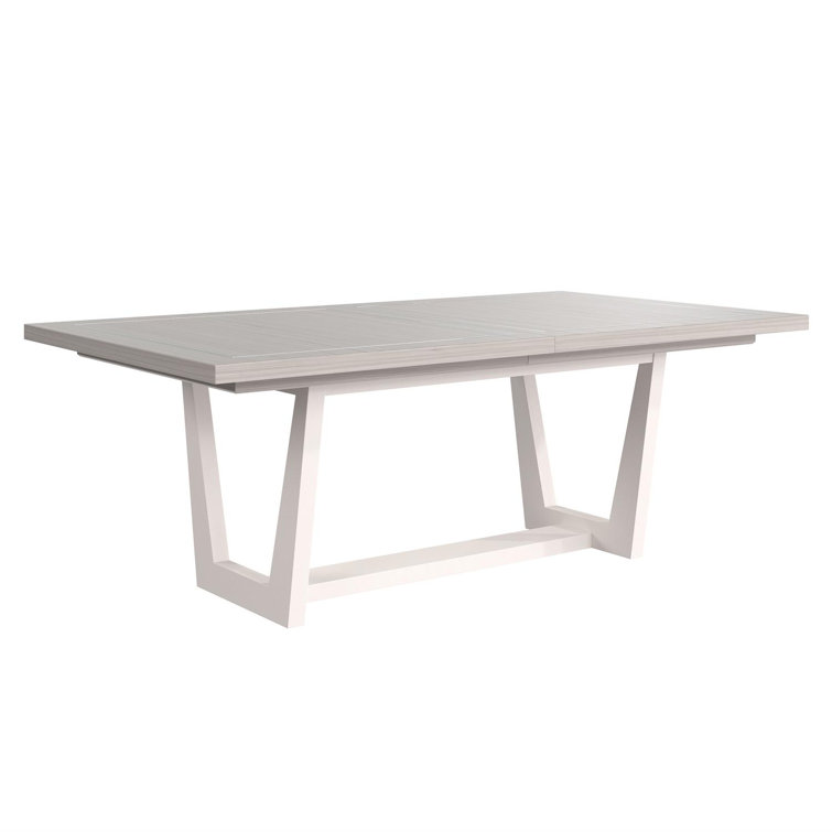 Mist White Extendable Rectangular Dining Table with Faux Stone Base