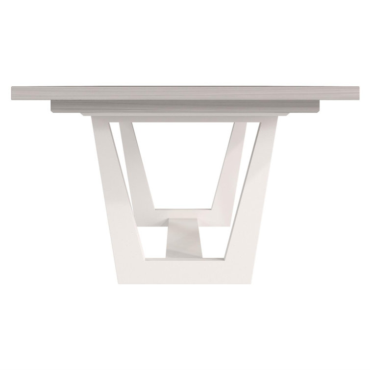 Mist White Extendable Rectangular Dining Table with Faux Stone Base