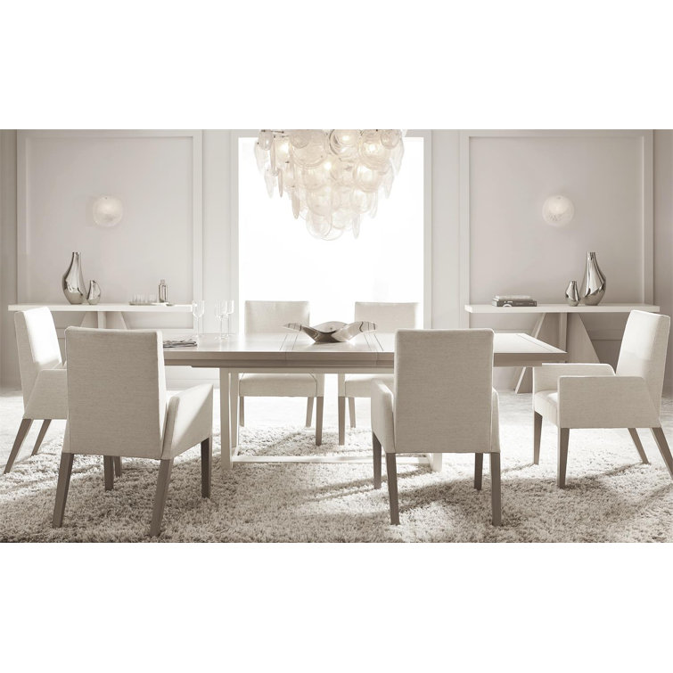 Mist White Extendable Rectangular Dining Table with Faux Stone Base