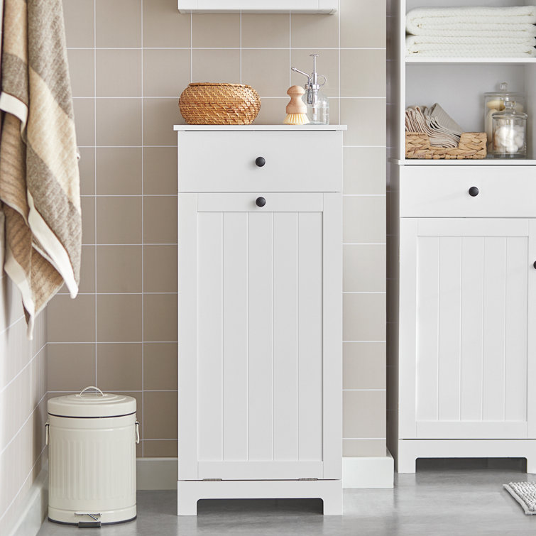 White MDF Tilt-Out Laundry Hamper with Removable Basket