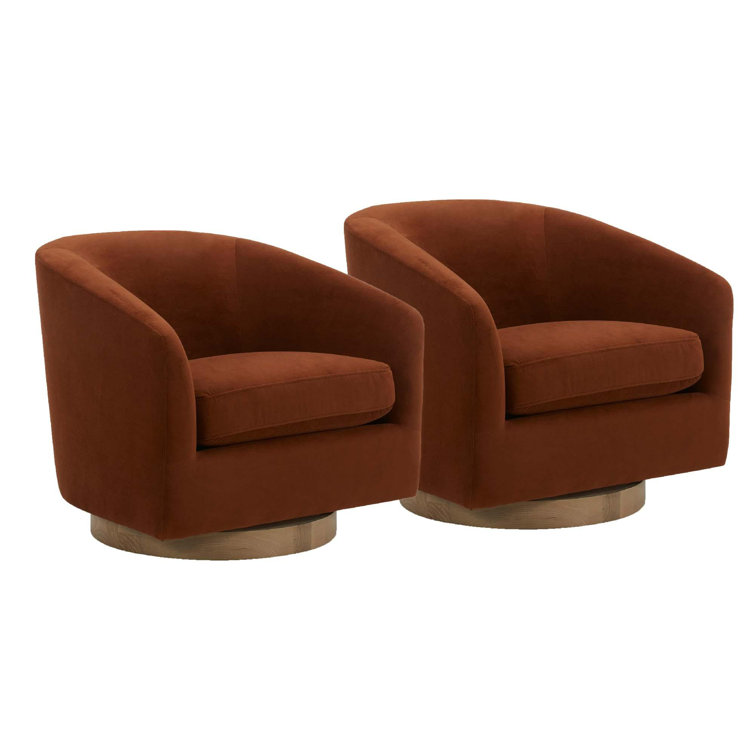 Bella Burnt Orange Velvet Swivel Barrel Chairs, Set of 2