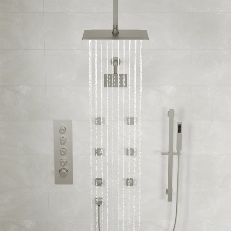 DualJetSpa 16" & 6" Brushed Nickel Dual Shower Head System with Body Jets