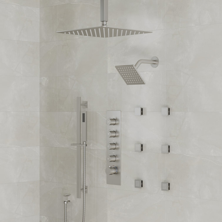 DualJetSpa 16" & 6" Brushed Nickel Dual Shower Head System with Body Jets