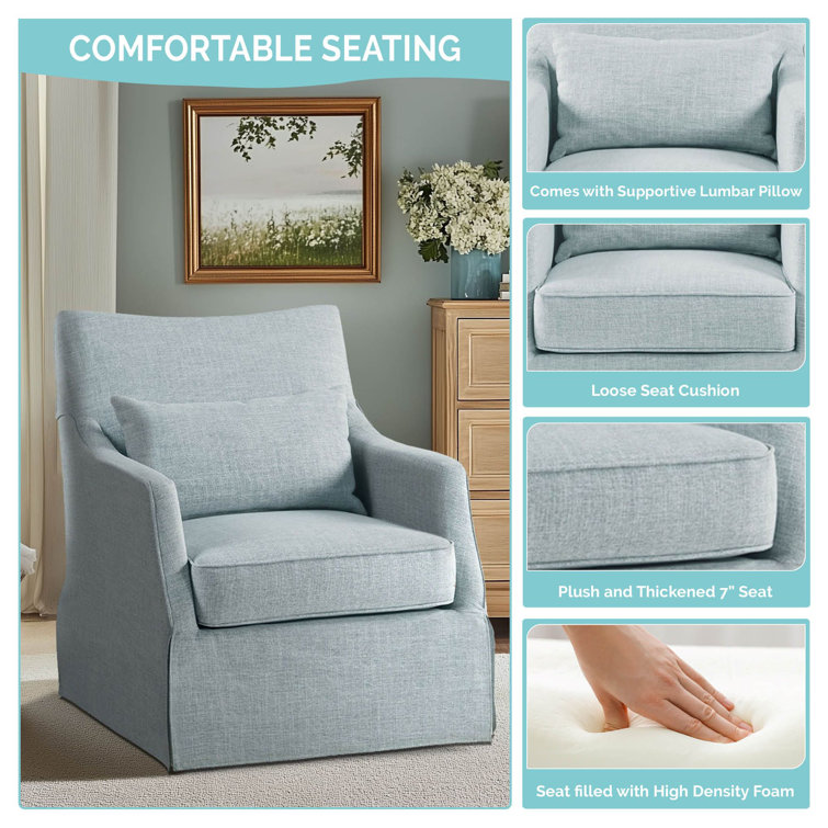 Bedford Farmhouse Light Blue Swivel Accent Chair with Lumbar Support