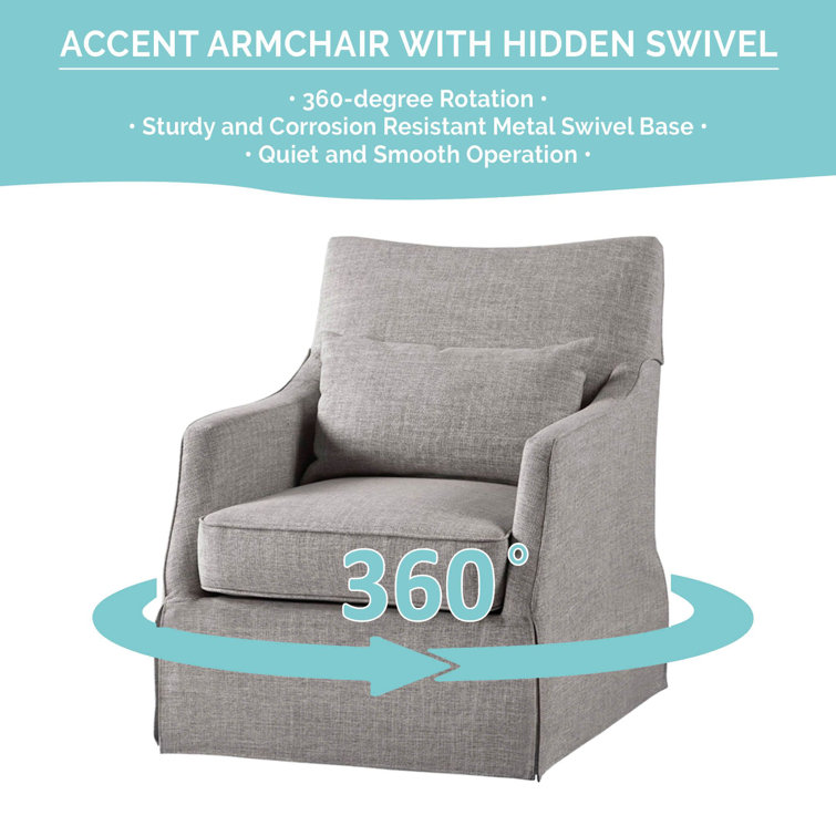 Gray Skirted Swivel Armchair with Lumbar Pillow