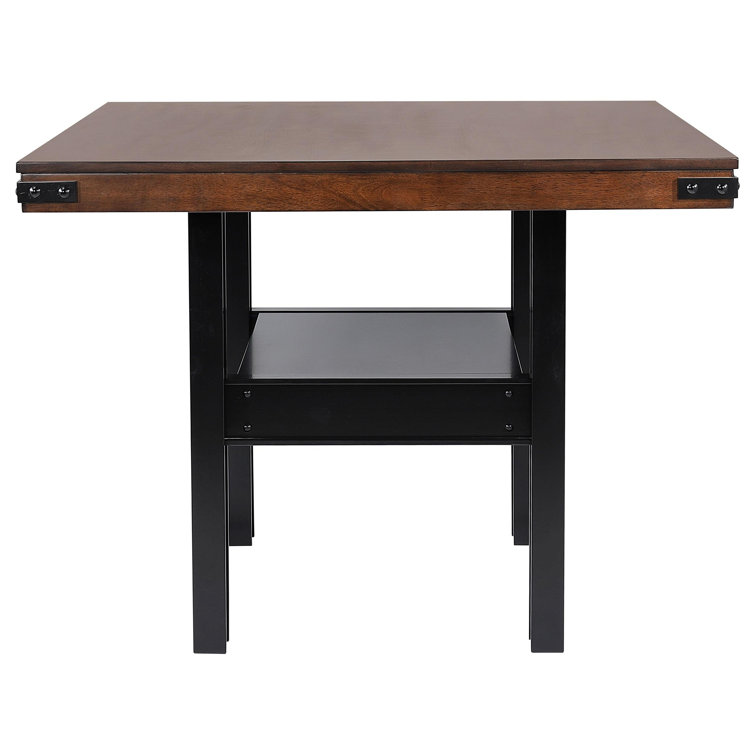 Mango Oak and Black 7-Piece Counter Height Dining Set with Beige Upholstery
