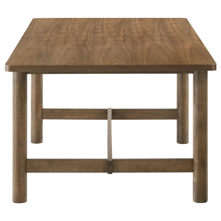 Walnut Rectangular Dining Table Set with Beige Upholstered Chairs