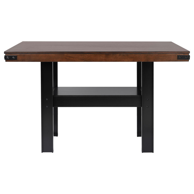 Mango Oak and Black 7-Piece Counter Height Dining Set with Beige Upholstery