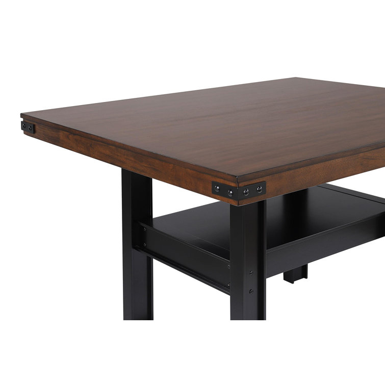 Mango Oak and Black 7-Piece Counter Height Dining Set with Beige Upholstery