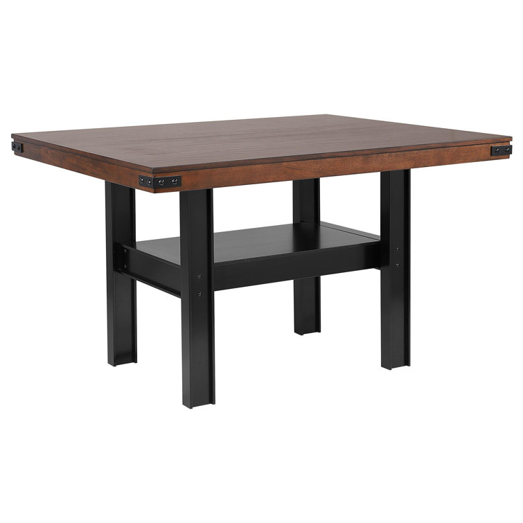 Mango Oak and Black 7-Piece Counter Height Dining Set with Beige Upholstery