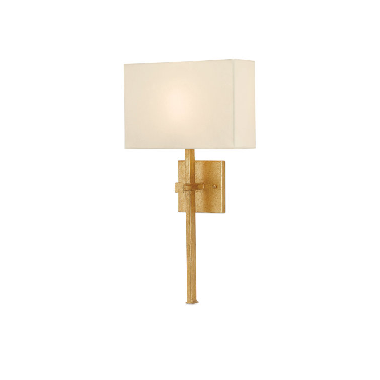 Antique Gold Leaf Wall Sconce with Champagne Silk Shade