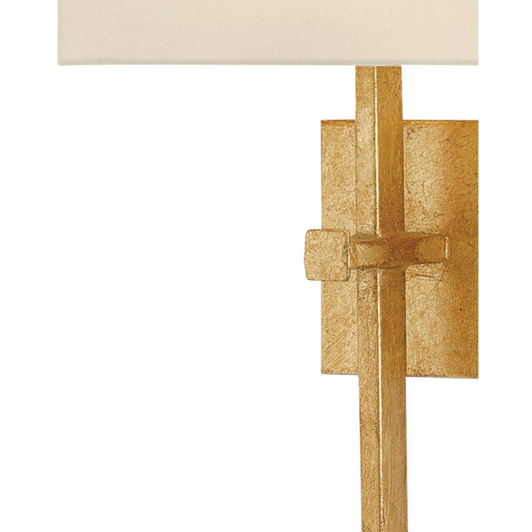 Antique Gold Leaf Wall Sconce with Champagne Silk Shade