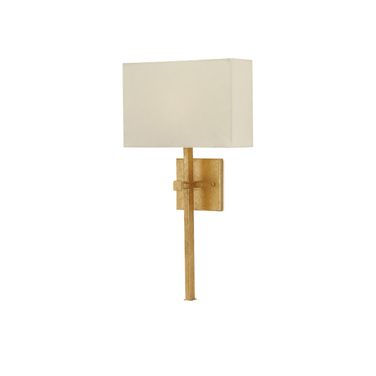 Antique Gold Leaf Wall Sconce with Champagne Silk Shade