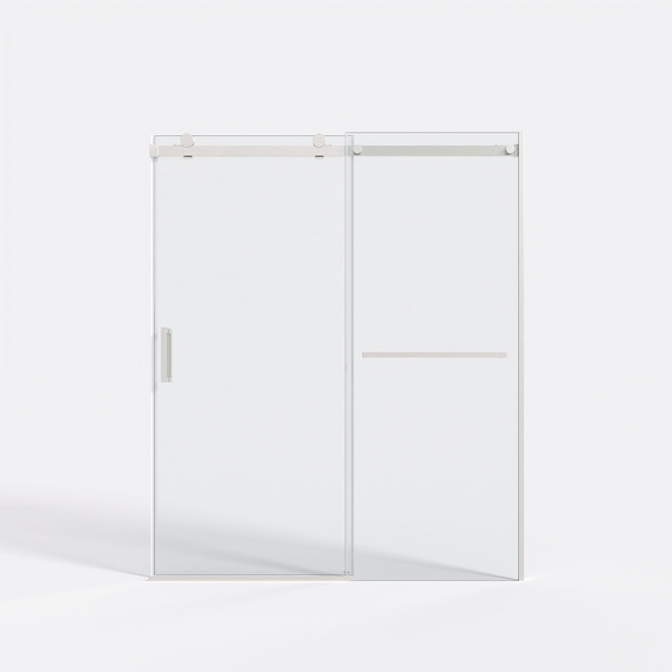 Brushed Nickel Frameless Sliding Shower Door with Clear Tempered Glass