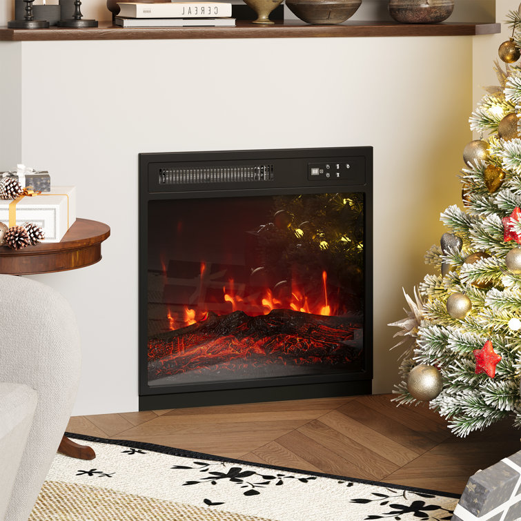 18-Inch Black Iron Electric Fireplace with Glass Mantel