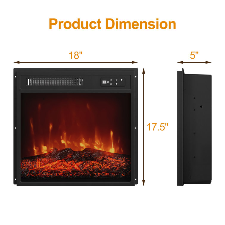 18-Inch Black Iron Electric Fireplace with Glass Mantel