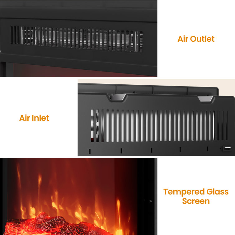 18-Inch Black Iron Electric Fireplace with Glass Mantel