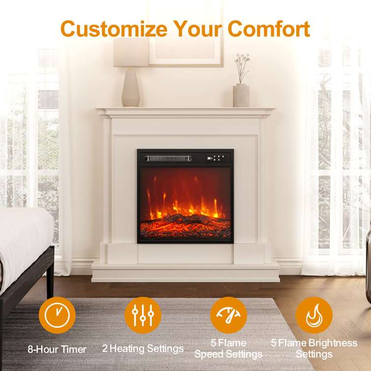 18-Inch Black Iron Electric Fireplace with Glass Mantel