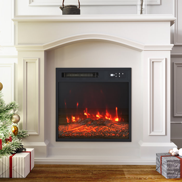 18-Inch Black Iron Electric Fireplace with Glass Mantel