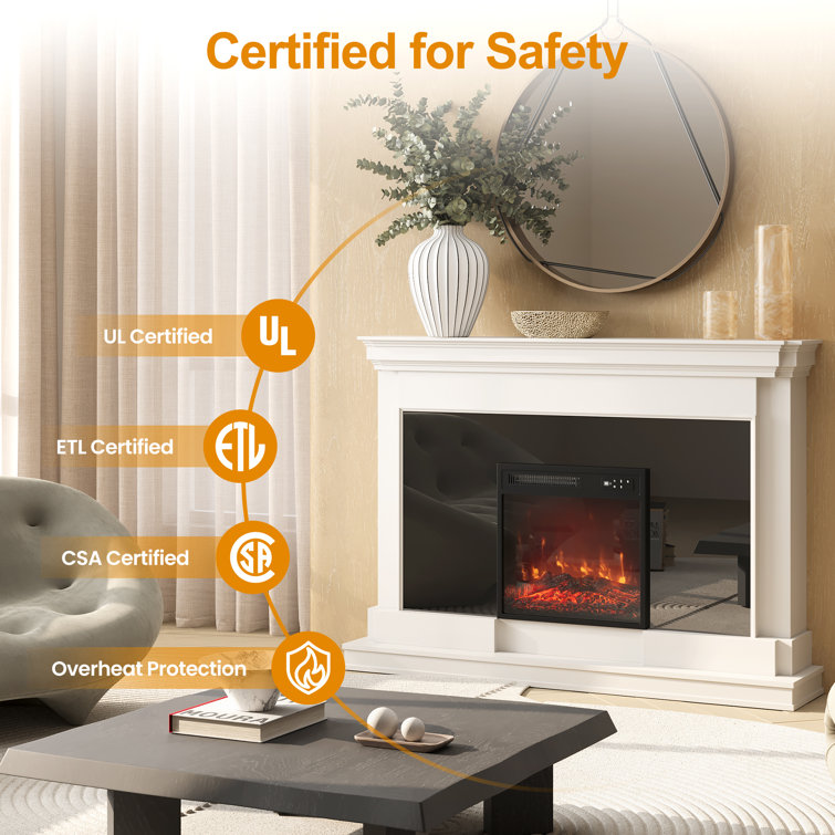 18-Inch Black Iron Electric Fireplace with Glass Mantel