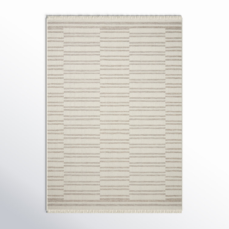 Ivory and Dove Geometric Hand-Knotted Wool Rug, 6'4" x 9'2"