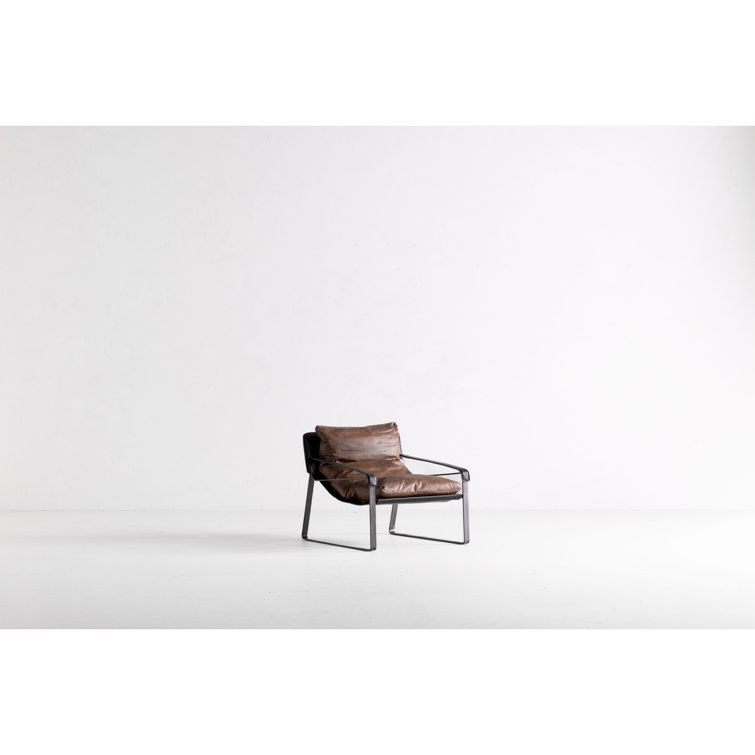 Cappuccino Genuine Leather Accent Chair with Metal Frame