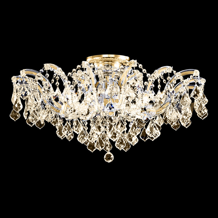 Grand Gold Lustre Crystal 8-Light Flush Mount Fixture
