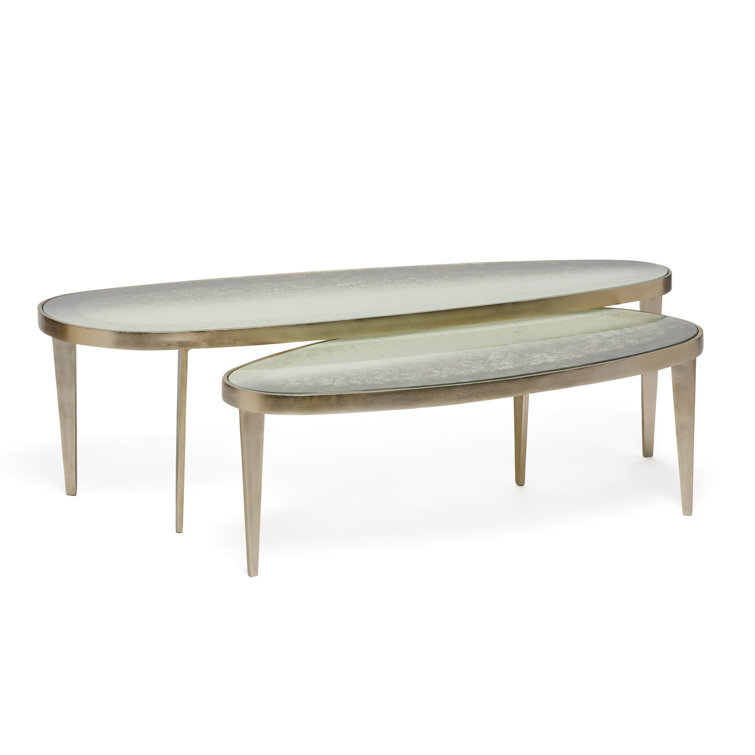 Taupe Gray Glass Top Coffee Table with Champagne Base