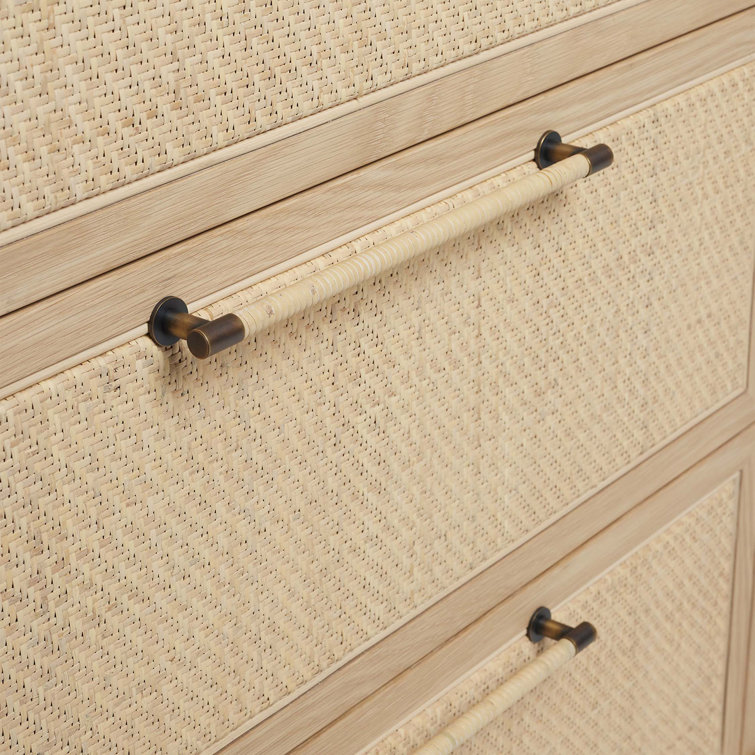 Saddle Oak and Blonde Rattan 90'' Mid-century 9-Drawer Dresser